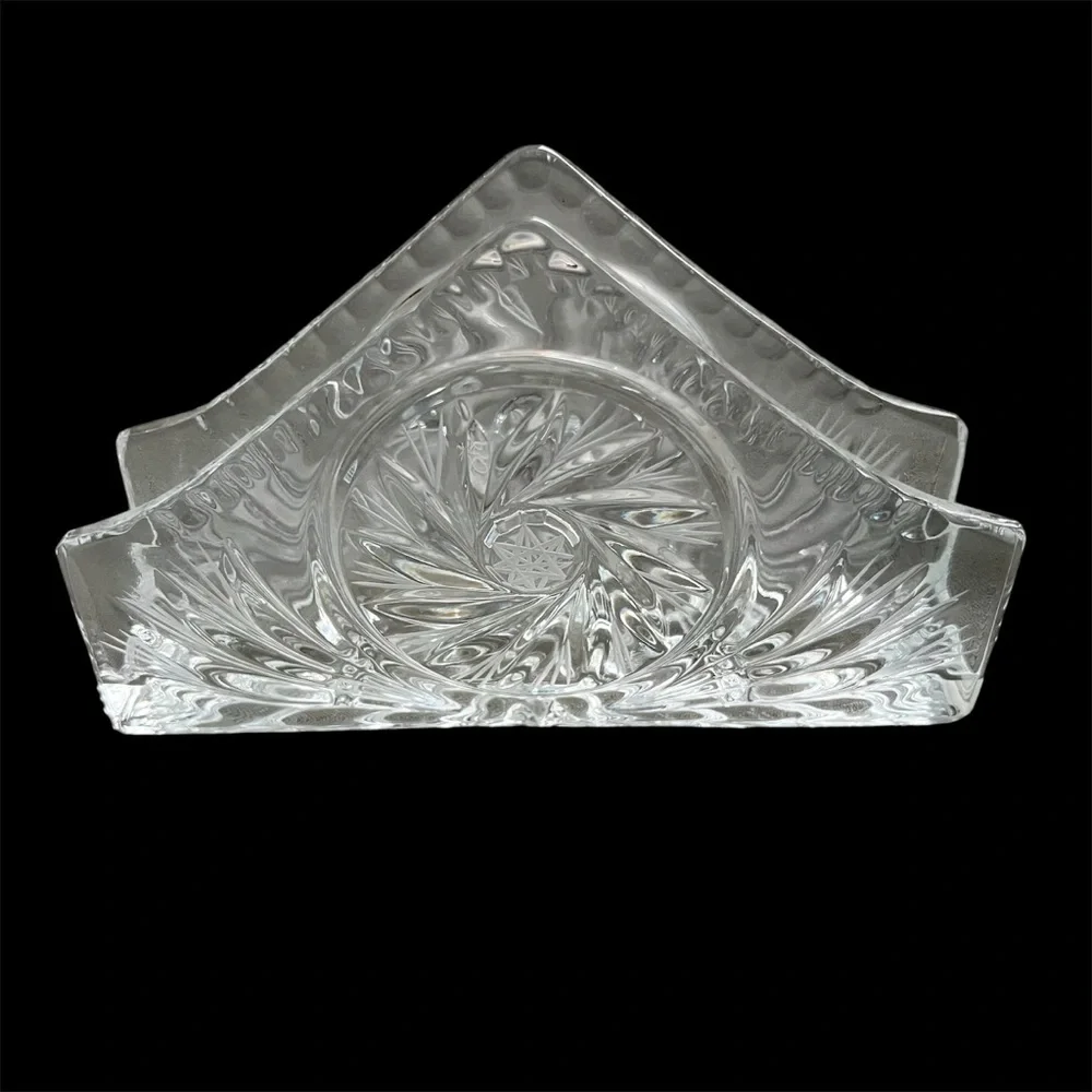 Vintage American Cut Clear Glass Pinwheel Cut Pattern Napkin Holder EXCELLENT